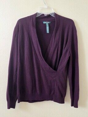 Lauren Ralph Lauren Womens Purple Wool Blend Wrap Sweater - Size XL